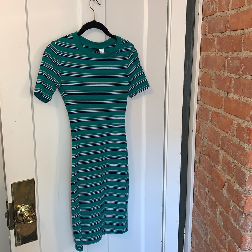 H&M - green/striped body con dress